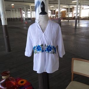 Mexican shirt with hand embroidered floral designs